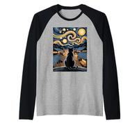Starry Night Cat with Artistic Night Sky Mood Raglan Baseball Tee