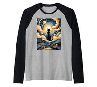 Starry Night Cat with Peaceful Celestial Scene Raglan Baseball Tee