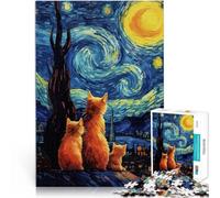 Starry Night CatJigsaws 1000 Pieces for Adults Help the brain exercise addictive toys to cultivate patience Home Decoration 38x26cm