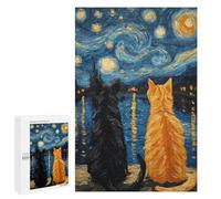 Starry Night Cats -2 Puzzle 1000 Teile Schwer Puzzle Spielzeug Lernspiel Impossible Herausforderungsspielzeug Für Erwachsene Kinder 1000 PCS