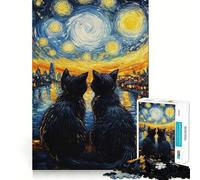Starry Night Cats Landscape 1000 Piece Jigsaws for Teenagers Puzzle Logic Toy Together Fun Precision Cut Stylish Gift 38x52cm