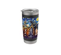 Starry Night Cats Looking at Kaiju Vangogh Rooftop Funny Stainless Steel Insulated Tumbler