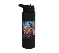 Starry Night Cats Looking at Kaiju Vangogh Rooftop Funny Stainless Steel Insulated Water Bottle