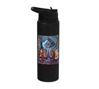 Starry Night Cats Looking at Kaiju Vangogh Rooftop Funny Stainless Steel Insulated Water Bottle