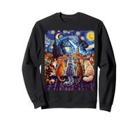 starry night cats looking at kaiju vangogh rooftop funny Sweatshirt