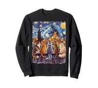 starry night cats looking at kaiju vangogh rooftop funny Sweatshirt