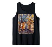 Starry Night Cats Looking at Kaiju Vangogh Rooftop Funny Tank Top