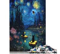 Starry Night Cats on Toast Puzzle Relax Challenge Toy Paper Rectangular Jigsaw Puzzle for Boy Or Girl 500pcs (52x38cm)