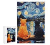 Starry Night Cats Reflection -2 Puzzle 1000 Teile Schwer Puzzle Spielzeug Lernspiel Impossible Herausforderungsspielzeug Für Erwachsene Kinder 1000 PCS