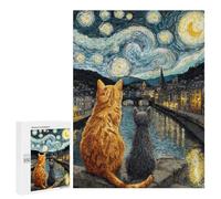 Starry Night Cats River View Puzzle 1000 Teile Schwer Puzzle Spielzeug Lernspiel Impossible Herausforderungsspielzeug Für Erwachsene Kinder 500 PCS