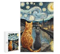 Starry Night Cats River View Puzzle 1000 Teile Schwer Puzzle Spielzeug Lernspiel Impossible Herausforderungsspielzeug Für Erwachsene Kinder 1000 PCS
