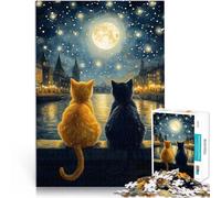 Starry Night Cats RomanceJigsaw Puzzles for Adults 1000 Piece Train your brain and hands Birthday Present, Gifts, Wall Art 38x26cm