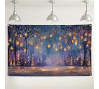 Starry Night Christmas Backdrop, Magical Winter Wonderland Party Decorations, Blue and Gold Theme for Holiday Photography, Indoor/Outdoor Event Supplies 71x43 Inch