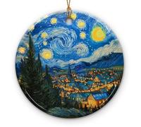 Starry Night Christmas Ceramic Ornament - Classic Art Christmas Tree Ornaments - Van Gogh Style Decoration for Holiday, Tree, or Home Décor