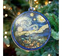 Starry Night Christmas Ornaments 2026 - Suncatcher Ornaments Christmas Decorations - Watercolor Starry Night Decorations, Housewarming Gift Ideas, Gifts for Artists Art Lovers (blue night)