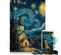 Starry Night Church 1000 Piece Jigsaw Puzzle for Adults Brain Challenge Toy Group Play Clear Cut Lovely Present 38x52cm
