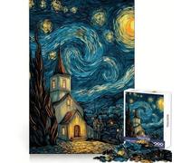 Starry Night Church 1000 Piece Jigsaw Puzzle for Adults Brain Challenge Toy Group Play Clear Cut Lovely Present 38x52cm