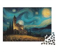Starry Night Church 1000 Pieces Puzzles Beautiful View Classic Starry Night Decoration Puzzle Decompression Jigsaw for Men And Women Challenging Puzzles Jigsaw Puzzles for Adults 70x50cm/1000pcs