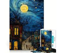 Starry Night City Painting Hard Jigsaw Puzzle for Adults 1000 Pieces Boost Recall Calm Escape Tight Edge 38x52cm
