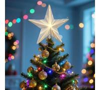 Starry Night Clip-On Christmas Tree Topper, Illuminated Twinkle LED Acrylic 5 Point Star with Sparkling Lights, Glowing Night Light for Holiday Decor for New Year Holiday Home Trees Office (White)