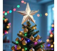 Starry Night Clip-On Christmas Tree Topper, Illuminated Twinkle LED Acrylic 5 Point Star with Sparkling Lights, Glowing Night Light for Holiday Decor for New Year Holiday Home Trees Office (Silver)
