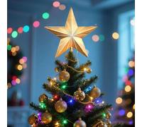 Starry Night Clip-On Christmas Tree Topper, Illuminated Twinkle LED Acrylic 5 Point Star with Sparkling Lights, Glowing Night Light for Holiday Decor for New Year Holiday Home Trees Office (Gold)