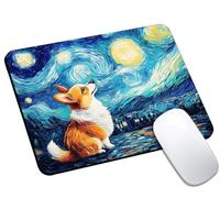 Starry Night Corgi Dog Mouse Pad Small, Computer Mouse Pads for Desk, Non-Slip Rubber Base Portable Mousepad for Laptop, 9.5" x 7.9" Square Design for Home & Office Desk Accessories