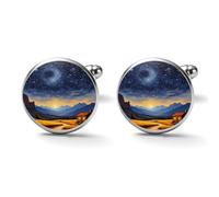 Starry Night & Cottage Alloy Cufflinks for Men 17mm 20mm Shirt Cuff Links for Wedding Business Formal Dress Father's Day Birthday Gift for Him