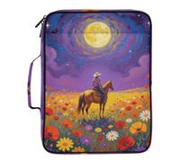 Starry Night Cowboy Horse Print Accordion Document File Folder Expanding Multi-Pocket 1.5 Inch 3 Ringing Zipper Binder Organizer with Zipper Closure for Business