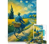 Starry Night Cyclist 1000 Teenager Pieces Jigsaw Puzzle Brain Challenge Toy Home Activity Clear Cut Heartfelt Gift 38x26cm