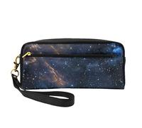 Starry Night Deep Outer Space Printed Leather Makeup Bags with Wrist Strap Portable Travel Toiletry Bag Cosmetic Organizer Bag for Women
