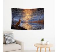 Starry Night Dog Tapestry, Cosmic Lake Reflection Wall Hanging, Celestial Decorative Art for Living Room, Bedroom, Home, Nature-themed 60x40 Inch
