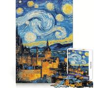 Starry Night Edinburgh Castle Scotland Cityscape 1000 Piece Jigsaw Puzzles for Adults Mind Exercise Toy Casual Fun Precision Cut Artistic Gift 38x52cm