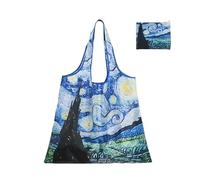 Starry Night Foldable Shoulder Bag Shopping Bag with Pouch Famous Painting Eco Travel Grocery Bag, Starry Night Art Print Design, Reusable Shoulder Tote