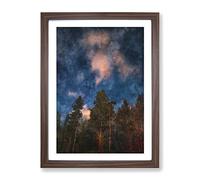 Starry Night Forest Painting Modern Framed Print | A2 Walnut Framed Wall Art | Ready to Hang | Modern Landscape Picture | Living Room Bedroom Lounge Office
