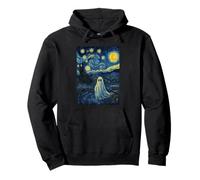 Starry Night Ghost Spooky Retro Halloween Artwork Pullover Hoodie