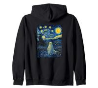 Starry Night Ghost Spooky Retro Halloween Artwork Zip Hoodie
