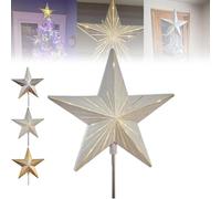 Starry Night Gingerbread Tree Topper - 5-Point Resin Star with Auto Timer, Battery Operated Dual-Sided Decor, Fits All Tree Sizes, Elegant Gift for Home Holiday Magic & Party Decor (White)