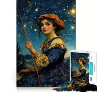Starry Night Girl Adults Puzzles 1000 Piece Jigsaws Mind Exercise Toy Relaxed Mind Design Assembly Santa Wish Gift 50x75cm