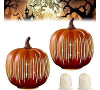 Starry Night Glass Pumpkins(Real Glass Not Resin), Timer Lighted Sparkling Starry Night Pumpkins, Fall Halloween Decorations for Home, Illuminated Pumpkin Decorations (Orange 2PCS)
