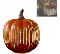 Starry Night Glass Pumpkins with Built in Timer,Halloween Twinkle Light Pumpkin,Pumpkins Night Light with Button Control for Halloween Decoration,Bedroom (Orange, Large)
