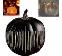 Starry Night Glass Pumpkins with Built in Timer,Halloween Twinkle Light Pumpkin,Pumpkins Night Light with Button Control for Halloween Decoration,Bedroom (Balck, Small)