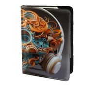 Starry Night Gown Travel Passport Holder Cover Wallet Leather Case Travel Essentials Luggage Accessories, Skeleton With Headphones, One Size, Contemporary