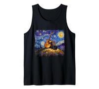 Starry Night Guitar Cosmic Cat Night Sky Guitar Tank Top
