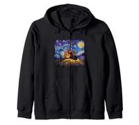 Starry Night Guitar Cosmic Cat Night Sky Guitar Zip Hoodie