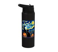 Starry Night Halloween Black Cat Pumpkins Stainless Steel Insulated Water Bottle