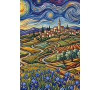 Starry Night Hilltop Village Art Journal: 6x9 Inch Lined Notebook, Van Gogh Inspired Mediterranean Landscape Cover, Aesthetic Iris and Sunflower Vineyard Diary (100 Pages)