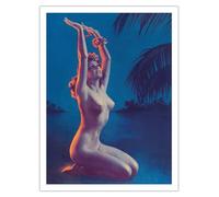 Starry Night in Hawaii - Hula Girl Reaching For the Stars - Vintage Pin Up Girl Print by Zoë Mozert c.1930s - Fine Art Matte Paper Print (Unframed) 24x32in