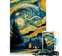 Starry Night Inspired Landscape Painting Adults Puzzles 1000 Piece Jigsaws Mind Exercise Toy Relaxed Mind Design Assembly Santa Wish Gift 38x26cm
