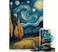 Starry Night Inspired Landscape Painting Adults Puzzles 1000 Piece Jigsaws Reason Skill Toy Slow Enjoy Exact Cut Art Collection Piece 50x75cm